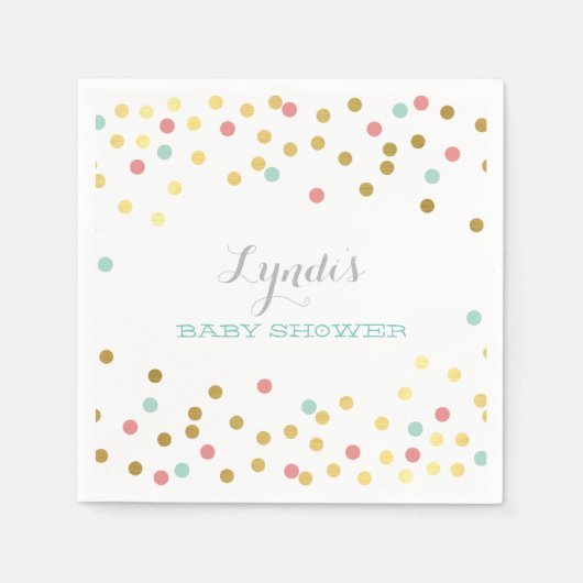 FEESTTAFEL BABY SHOWER confetti gouden munt koraal Servet (Voorkant)