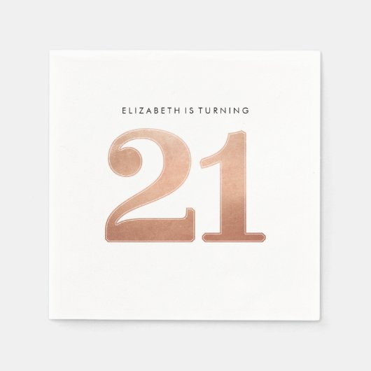 FEESTTAFEL GROTE LEEFTIJD modern 21 glanzend roos  Servet (Voorkant)