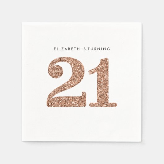 FEESTTAFEL GROTE LEEFTIJD modern 21 roos gouden gl Servet (Voorkant)