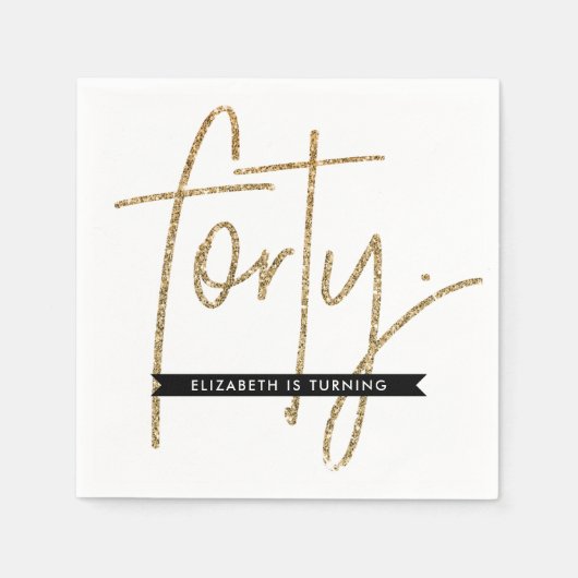 FEESTTAFEL GROTE LEEFTIJD moderne 40 gouden glitte Servetten (Voorkant)