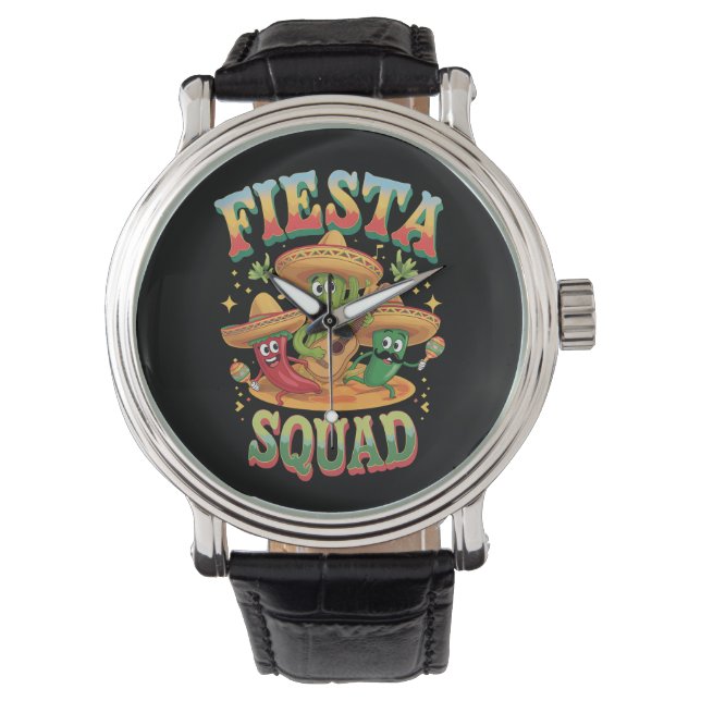 Feestteam Grappige Cinco De Mayo Mexicaans Feest Horloge (Voorkant)