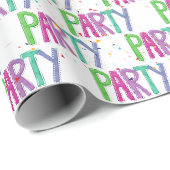 Feesttekst en confetti op wit cadeaupapier (Rol Hoek)