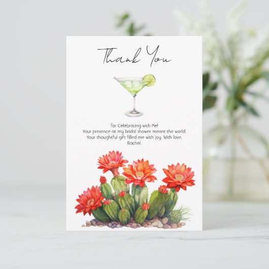 Feestthema Cactus Martini Bruidsdiner Bedankkaart (Staand voorkant)