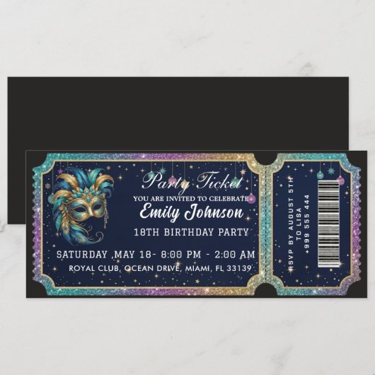 Feestticket Verjaardagsuitnodiging Goud Kaart (Voorkant / Achterkant)