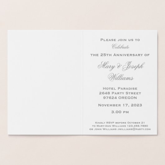 Feesttijd Aangepaste 25e Jubileum Uitnodiging (Binnen)