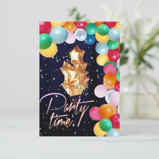 Feesttijd ballon muur blauwe glittersluier kaart (Staand voorkant)