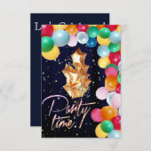 Feesttijd ballon muur blauwe glittersluier kaart (Voorkant / Achterkant)