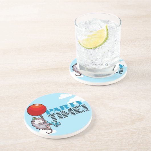 FEestTijd! Feest Possum Grappige Zwevende Opossum Zandsteen Onderzetter (Zijkant)