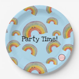 Feesttijd! Kawaii Waterverf Rainbow Papieren Bordje