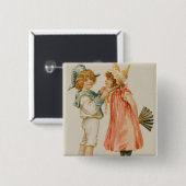 feesttijd, kerstbriefkaart vierkante button 5,1 cm (Voorkant /achterkant)