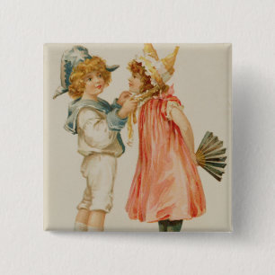 feesttijd, kerstbriefkaart vierkante button 5,1 cm