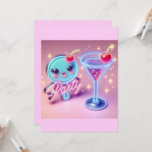 Feesttijd Neon Roze Kaart