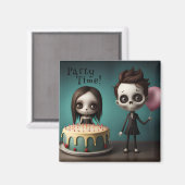 Feesttijd! skelet vrienden met verjaardagstaart magneet (Voorkant / Achterkant)