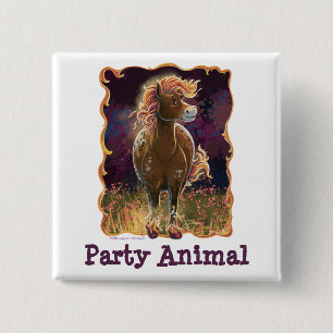 Feesttijd Vuur Paard Vierkante Button 5,1 Cm