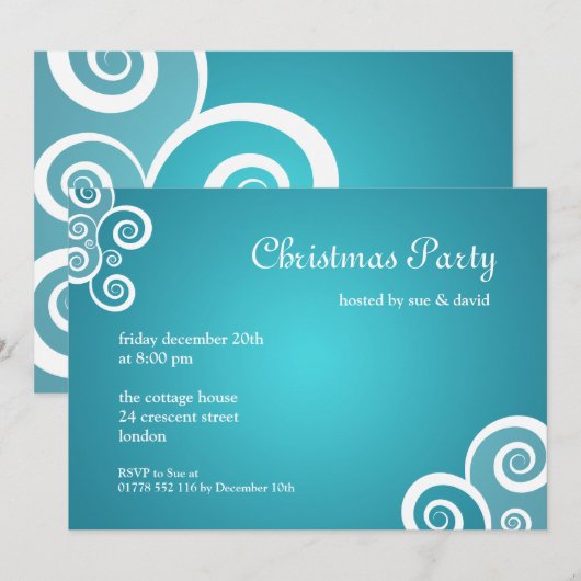 Feestuitnodiging Fabulous Swirls Blauw Kaart (Voorkant / Achterkant)