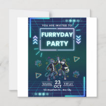 Feestuitnodiging Furryday Retro Neon