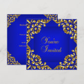Feestuitnodiging Gold Royal Blue Alle gelegenheden Kaart (Voorkant / Achterkant)