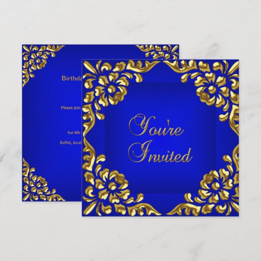 Feestuitnodiging Gold Royal Blue Alle gelegenheden Kaart (Voorkant / Achterkant)