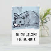 Feestuitnodiging Hippo Kaart (Staand voorkant)