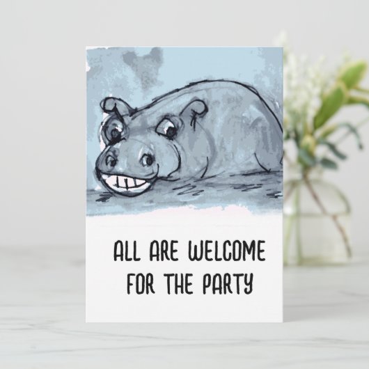 Feestuitnodiging Hippo Kaart (Staand voorkant)