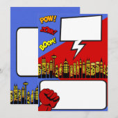 feestuitnodiging: superheldenverjaardag kaart (Voorkant / Achterkant)