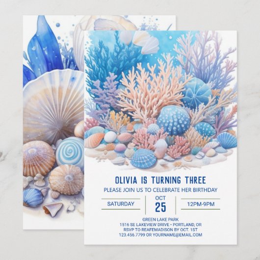 Feestuitnodiging voor Jongens onder de Zeebash Ver Kaart (Voorkant / Achterkant)