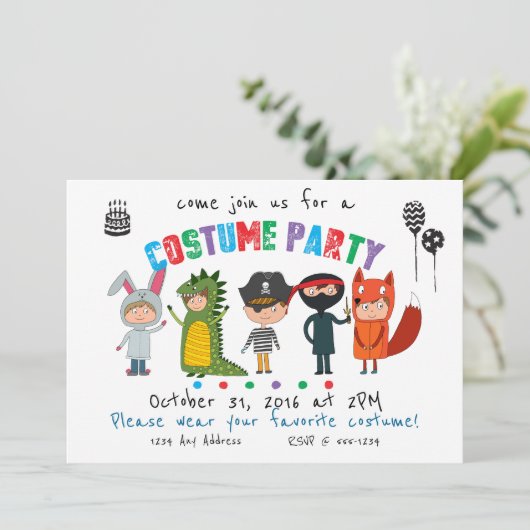 Feestuitnodiging voor kinderverkleedpartij kaart (Staand voorkant)