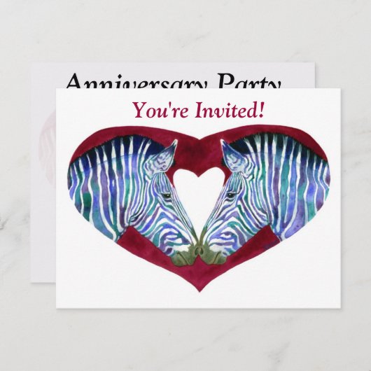 Feestuitnodiging - Zebra's & Hart Kaart (Voorkant / Achterkant)