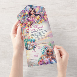 Feestuitnodiging Zeemeermin met Sprekende Bloemen All In One Uitnodiging