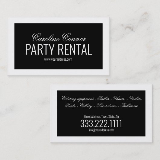 Feestverhuur servies Decor Zwart Wit Bordered Visitekaartje (Voorkant / Achterkant)