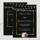 Feestverlichting met rozen zwart voor 21e verjaard kaart (Voorkant / Achterkant)