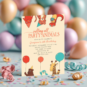 Feestvierende Dieren met Ballonnen Aangepaste Kind Kaart