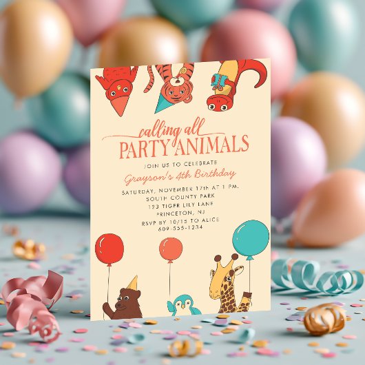 Feestvierende Dieren met Ballonnen Aangepaste Kind Kaart