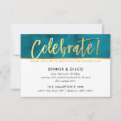 FEESTVIERING blauwgroen blauw waterverf gouden typ Kaart (Voorkant)