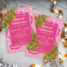 Feestviering Christmas Pink Folie Uitnodiging