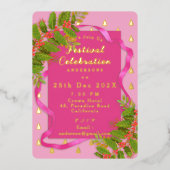 Feestviering Christmas Pink Folie Uitnodiging (Voorkant)