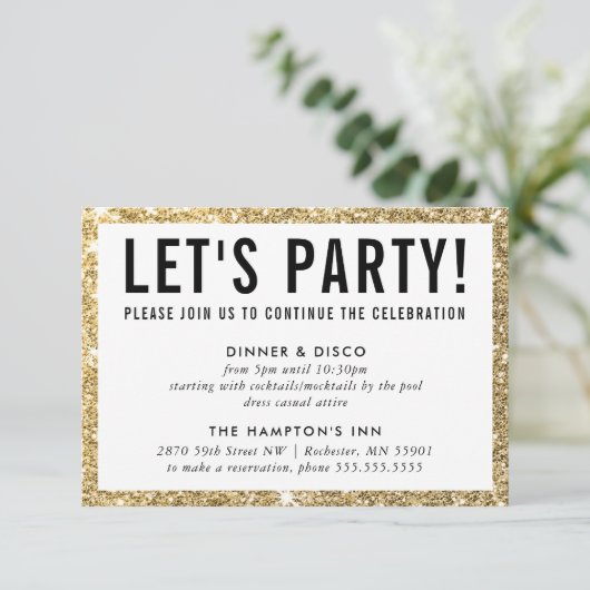 FEESTVIERING INFO eenvoudige moderne gouden glitte Kaart (Staand voorkant)