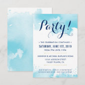 FEESTVIERING KAART moderne aqua blauw waterverf (Voorkant / Achterkant)