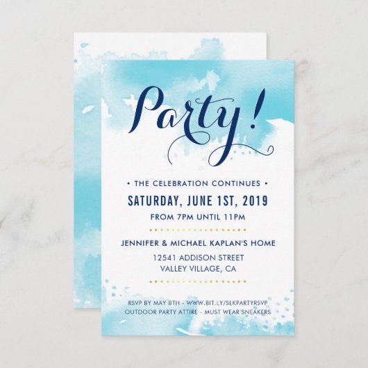 FEESTVIERING KAART moderne aqua blauw waterverf (Voorkant / Achterkant)