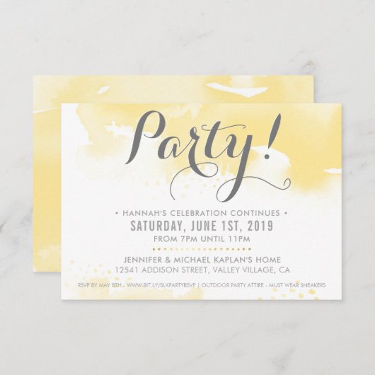 FEESTVIERING KAART moderne gele waterverf (Voorkant / Achterkant)