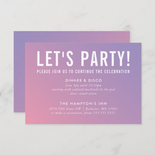 FEESTVIERING KAART moderne paarse roze gradiënt (Voorkant / Achterkant)