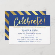 FEESTVIERING KAART royal blue faux gold type