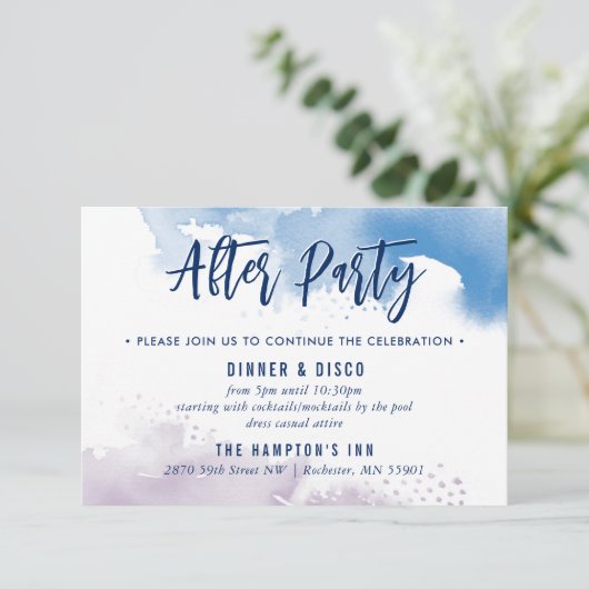 FEESTVIERING KAART schattig blauw paarse waterverf (Staand voorkant)