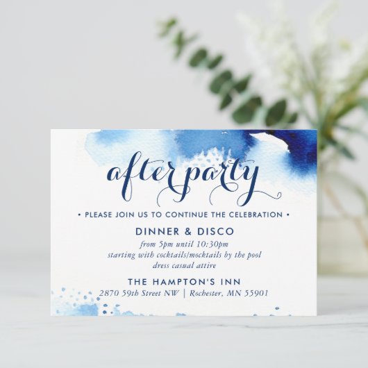 FEESTVIERING KAART smart navy blauw waterverf (Staand voorkant)