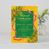 Feestviering Kerst Geel Groen Folie Uitnodiging (Staand Voorkant)