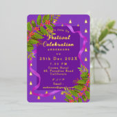 Feestviering Kerst Paarse Folie Uitnodiging (Staand Voorkant)