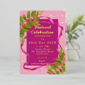 Feestviering Kerst Roze Rood Folie Uitnodiging (Staand Voorkant)