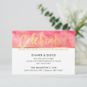 FEESTVIERING koraal roze waterverf goudtype Kaart (Staand voorkant)