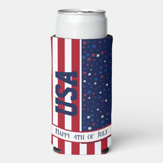Feestviering Patriottische USA Happy 4th van juli Seltzer Blikjeskoeler (Seltzer Voorkant)