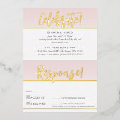 FEESTVIERING & REACTIE KAART roze goud (Voorkant)